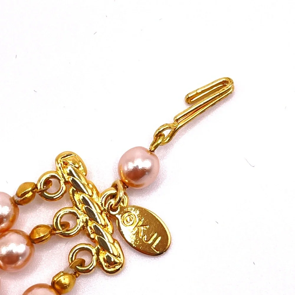 KJL Kenneth J Lane Bracelet Pink Glass Pearl 3 Strand Adjustable up to 9" - Picture 7 of 12